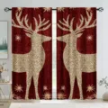 Cortinas navideñas rojas con ciervo brillante dorado, ideales para la decoración de ventanas. - 55x150cm (2 Paneles) / CL-004