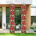 Christmas door banners featuring red flowers and buffalo plaid for outdoor porch decor. - Plaid Floral Style (SDL-003) / 30x150cm