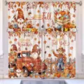 Autumn harvest kitchen curtain set with gnomes and pumpkin for Thanksgiving decor - 2-Piece Tiers / 66x91cm / Style 3 (CL-003)