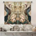 Vintage farmhouse style short curtains featuring hummingbird floral print for kitchen - Vintage Floral Hummingbird Style (CL-004) / 66x91cm