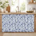 Country style kitchen half curtain with blue floral butterfly print for sink cabinets. - X-011 / 140x82cm