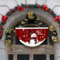 Rustic Christmas fan-shaped flag featuring a snowman print and Let it Snow text - Red Snowman Let It Snow Style (SXQ-002) / 37.5x75cm