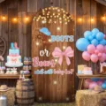 Western-themed arched backdrop for gender reveal party with boots or bows design - Boots or Bows Style (SGX-003) / 50x120CM (Standard Polyester)