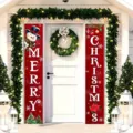 Red Merry Christmas porch banner set with snowman and snowflake holiday designs - Red Background Cartoon Snowman (SDL-001) / 30x150cm