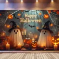 Niedlicher Geist Halloween Hintergrund für die Partydekoration im Innen- und Außenbereich - Zauberhut-Geisterstil (SBJ-002) / 95x75cm