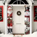 Festive Christmas door banners with Santa Claus and Snowman prints for outdoor decor - Santa Snowman Style (SDL-003) / 30x150cm