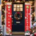 Red Christmas porch door banners featuring Navidad and Bienvenido for festive holiday home decor - Red Cartoon Illustration Style (SDL-010) / 30x150cm