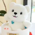 Cute white plush bear toy with a blue butterfly detail sitting in a white woven basket - Blue Butterfly / 30cm / White