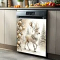 Copertura per lavastoviglie natalizia con elegante renna bianca e decori dorati - XYJT-007 (Renna Bianca)