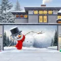 Festive Christmas garage door banner with giant snowman print for holiday decor - 3D Snowman Figure (CK-002) / 400x180cm