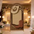 Vintage American western arched backdrop cover with cowboy hat and boot graphics - Standard Polyester Version / 50X120CM