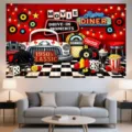 Retro 1950s Diner theme photographic backdrop for birthday party decorations and events - 95x75cm