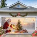 Festliche Weihnachts Garagentor Banner Dekoration mit Weihnachtsmann und Winterbaum - Weihnachtsmann und Weihnachtsbaum (CK-009) / 400x180cm
