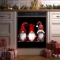 Christmas dishwasher door sticker featuring three festive red and white gnomes in kitchen - 58.5x66cm (Four Corner Magnets Or Hook And Loop) / XYJT-001
