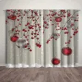 Festive Christmas curtains featuring red berries and silver ornaments print for holiday decor - 66x91cm (2 Panels) / Red Berry & Bauble Print (CL-004)