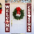 Red and black plaid Christmas door banners featuring Santa and polar bear motifs - Plaid Santa Style (SDL-004) / 30x150cm