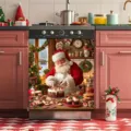 Adesivo natalizio con Babbo Natale per lavastoviglie e decorazione mobili cucina - XYJT-011 (Babbo Natale che Cucina)