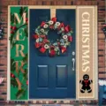 Festive Christmas door banners featuring holly berry pattern and Merry Christmas text - Gingerbread Man Style (SDL-005) / 30x150cm