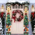 Outdoor festive Christmas door banners featuring decorated tree and gift box prints - Colorful Christmas Tree Style (SDL-007) / 30x150cm