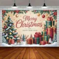 Fondo festivo de Navidad y Año Nuevo con árbol y regalos para fotos de fiestas - Estilo de caja de regalo de árbol de Navidad (SBJ-003) / 95x75cm