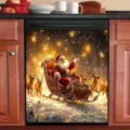 Adesivo festivo per lavastoviglie con Babbo Natale e renne per decorazione casa - XYJT-012 (Slitta di Babbo Natale)