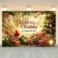 Fondo fotográfico de Feliz Navidad y Próspero Año Nuevo con árbol festivo y regalos - SBJ-004 / 95x75cm