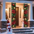 Christmas porch banners featuring red gold ornaments and poinsettia floral patterns - Christmas Bell Floral Style (SDL-009) / 30x150cm