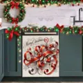 Festive Christmas dishwasher door cover sticker with an elegant red ribbon design - 58.5x66cm (Four Corner Magnets Or Hook And Loop) / XYJT-002