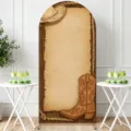 Retro Western cowboy theme arch backdrop cover with vintage hat and boot party graphics - Standard Polyester Western Retro Version (SGX-005) / 50X120CM