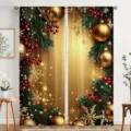 Tende natalizie festive con stampa di aghi di pino bacche e palline dorate - Stampa con Fiocco di Neve Dorato e Pino (CL-005)