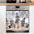 Christmas dishwasher door sticker featuring a cozy snowman family for festive kitchen decor - 58.5x66cm (Four Corner Magnets Or Hook And Loop) / XYJT-003