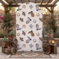 Vintage Western theme arched backdrop cover with cowboy boots and hats pattern for party decor - Western Cactus & Horseshoe Style (SGX-006) / 50X120CM