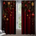Tende di Natale rosse festive con aghi di pino, palline rosse e stampe di fiocchi - Stampa con Pino Rosso e Palla (CL-006)