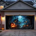 Large spooky haunted castle Halloween garage door backdrop for outdoor party decor - Horror Castle Pumpkin (CK-004) / 400x180cm