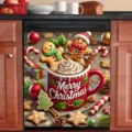 Festive Christmas dishwasher magnet cover with gingerbread man and red mug - XYJT-005