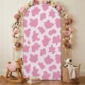 Arched pink cow print backdrop cover for party decoration and photo booth scene. - Standard Polyester Version - Pink Cow Print Style (SGX-008) / 50X120CM