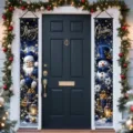 Blue Christmas banners with Santa and Snowman holiday prints for entrance door decoration - Blue Santa & Snowman Style (SDL-013) / 30x150cm