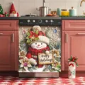 Festive Christmas dishwasher magnetic cover featuring 3D snowman with Happy Holidays sign - XYJT-007