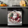 Festive Santa Claus Christmas dishwasher magnet cover with holiday wreath design - XYJT-008