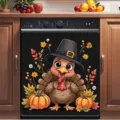 Thanksgiving turkey dishwasher magnet cover with pumpkin and autumn maple leaf design - Cartoon Turkey Pumpkin Pattern (XYJT-011) / 58.5x66cm (Waterproof Polyester Fabric Four Corner Magnets)