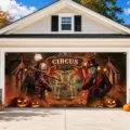 Halloween horror circus garage door banner with scary clown and skeleton design for party - Circus Carousel (CK-007)