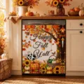 Autumn dishwasher magnetic cover with Happy Fall Y'all pumpkin and sunflower design - Happy Fall Yall Sunflower Pumpkin Pattern (XYJT-012) / 58.5x66cm (Waterproof Polyester Fabric Four Corner Magnets)