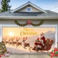 Große Weihnachts-Garagentor-Banner mit festlichem Weihnachtsmann- und Rentier-Motiv - Abendröte Schlitten Rentier (CK-012) / 400x180cm