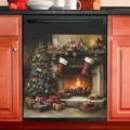 Christmas fireplace and tree dishwasher door magnet cover for festive holiday kitchen decor - Christmas Fireplace Scene (XYJT-013)