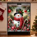 Festive Christmas dishwasher magnet cover with snowman and candy cane festive prints. - Cartoon Snowman Style (XYJT-015)