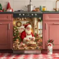Christmas dishwasher cover with Santa Claus baking design for festive kitchen decoration - Santa Claus Baking (XYJT-017)
