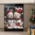 Festive winter snowmen Merry Christmas themed magnetic dishwasher door cover sticker - Christmas Double Snowmen (XYJT-018)