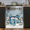 Christmas dishwasher door cover featuring blue snowmen holding gift boxes decor - Blue Snowman Style (XYJT-023)