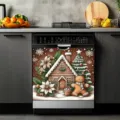 Festive Christmas dishwasher magnet cover featuring a gingerbread house and snowman decor - Gingerbread House Style (XYJT-024)