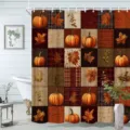 Herbst Ernte Duschvorhang mit kariertem Kürbis und Ahornblatt Muster für das Badezimmer - Einzelner Duschvorhang 90x180cm / Herbst Kariertes Muster (YL-001)